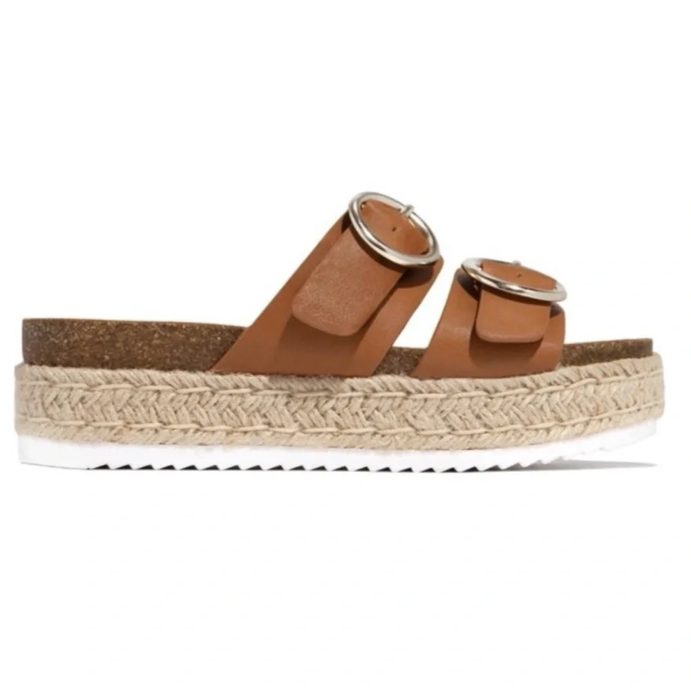 Adjustable Tan Double Buckle Espadrille Platform